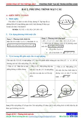 Hình học 12 - Bài 2 Phương trình mặt cầu
